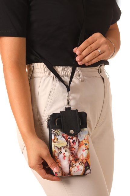 Kadın Kedi Desenli Telefon Bölmeli Cüzdan Çanta